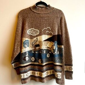 Vintage Christopher & Banks Country Cottagecore Brown Sweater 55% Silk Size Med